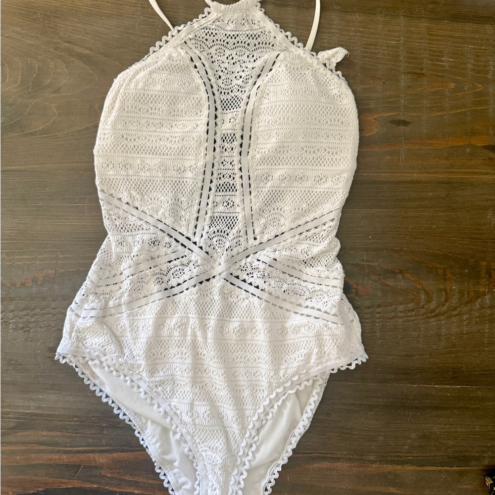 BECCA White Crochet Lace One-Piece Swimsuit